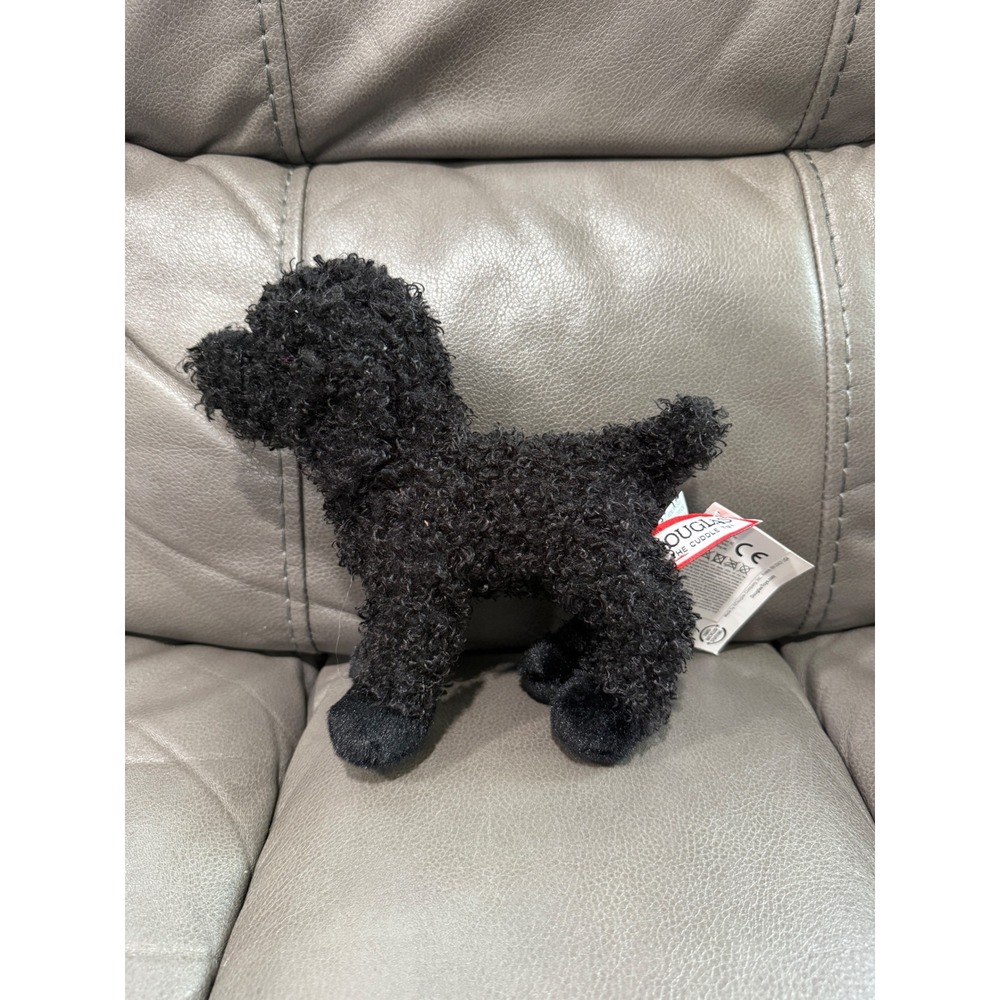 Douglas Black Poodle Plush Stuffed Animal Red Bow Curly Hair Cuddle Toy 8‎ inch